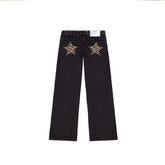 LIZAKOSHT  -  Chic Diamonds Leopard Pentagram Pants For Women Straight-leg Ankle-length Pocket Jeans 2025 Spring Summer Female Casual Trousers